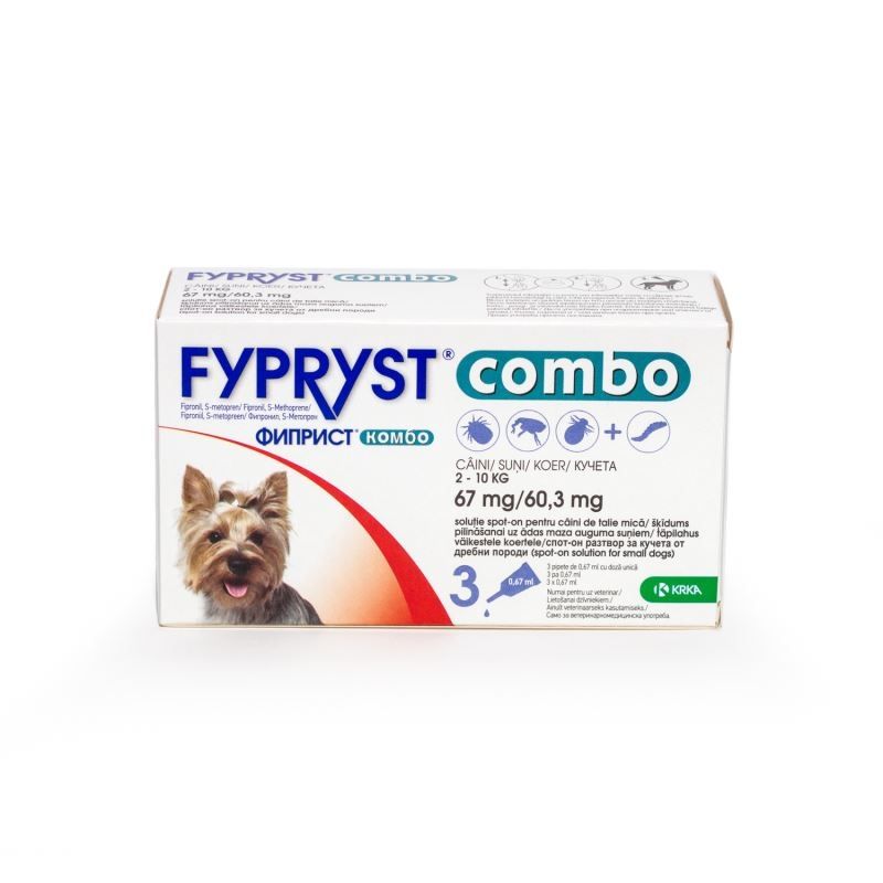 Fypryst Combo Dog S 67 mg, pipete antiparazitare caini talie mica (2 - 10 kg), 3 buc