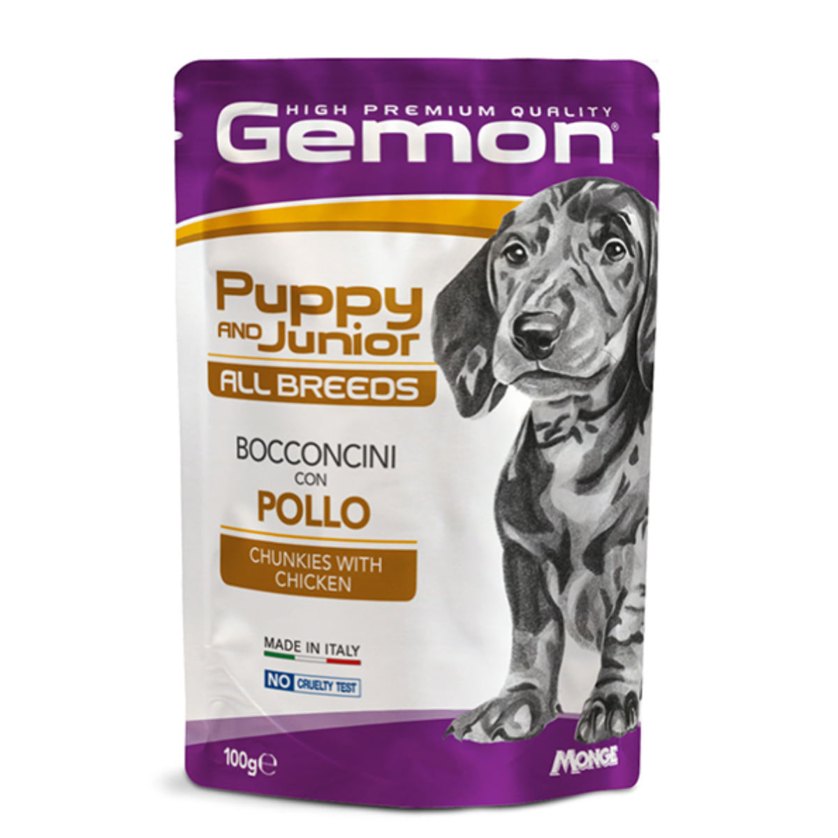 GEMON All Breeds Puppy and Junior, XS-XL, Pui, plic hrană umedă fără cereale câini junior, (în aspic), bax, 100g x 24buc - poza 1