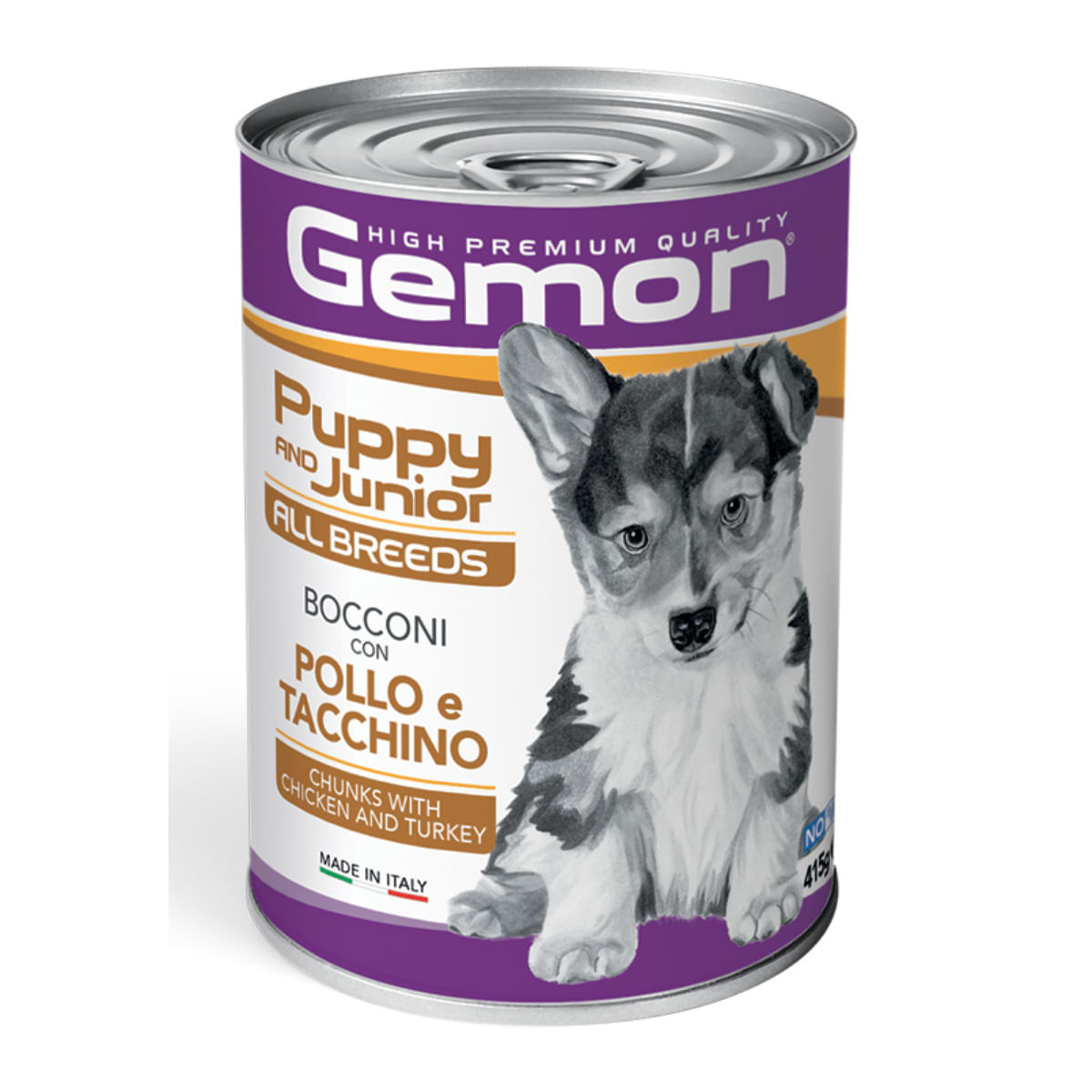 GEMON All Breeds Puppy and Junior, XS-XL, Pui și Curcan, conservă hrană umedă câini junior, (în aspic), 415g - poza 1
