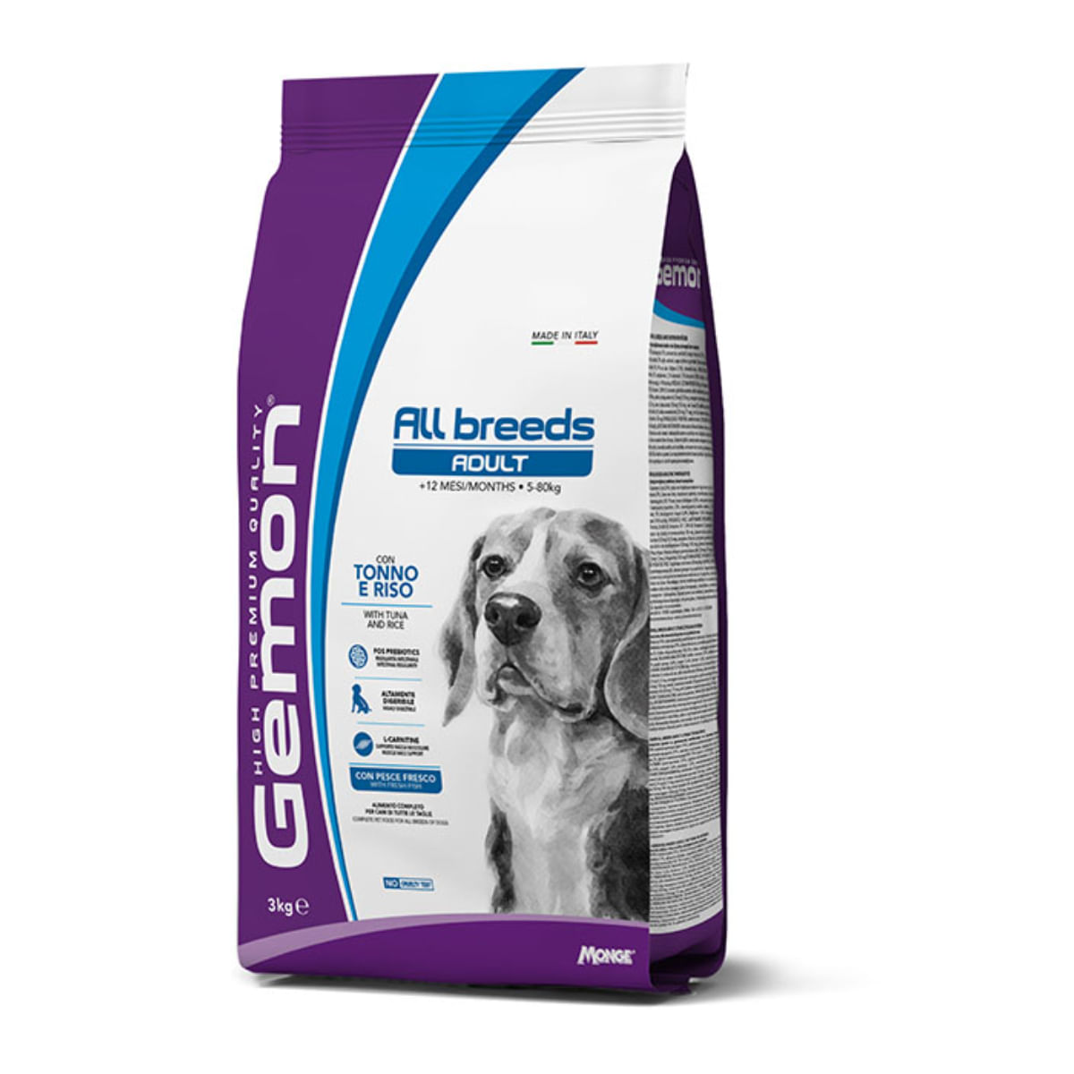 GEMON All Breeds, XS-XL, Ton și Orez, hrană uscată câini, 3kg - poza 1