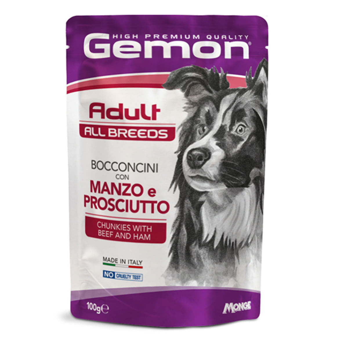 GEMON All Breeds, XS-XL, Vită și Șuncă, plic hrană umedă fără cereale câini, (în aspic), bax, 100g x 24buc - poza 2