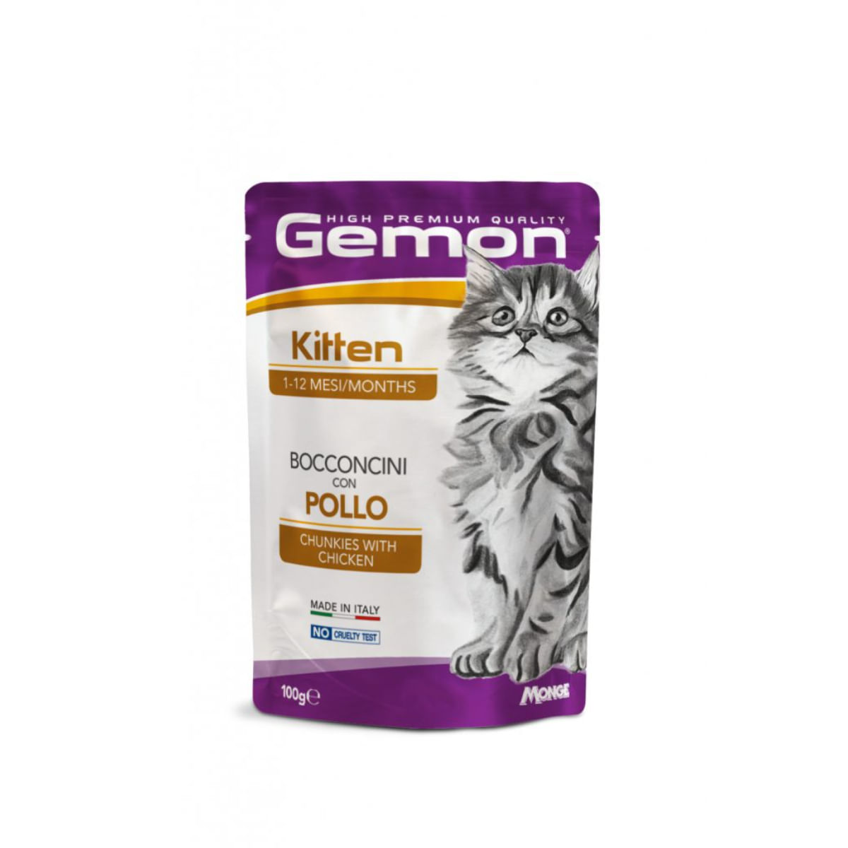 GEMON Kitten, Pui, plic hrană umedă fără cereale pisici junior, (în aspic), bax, 100g x 24buc - poza 1