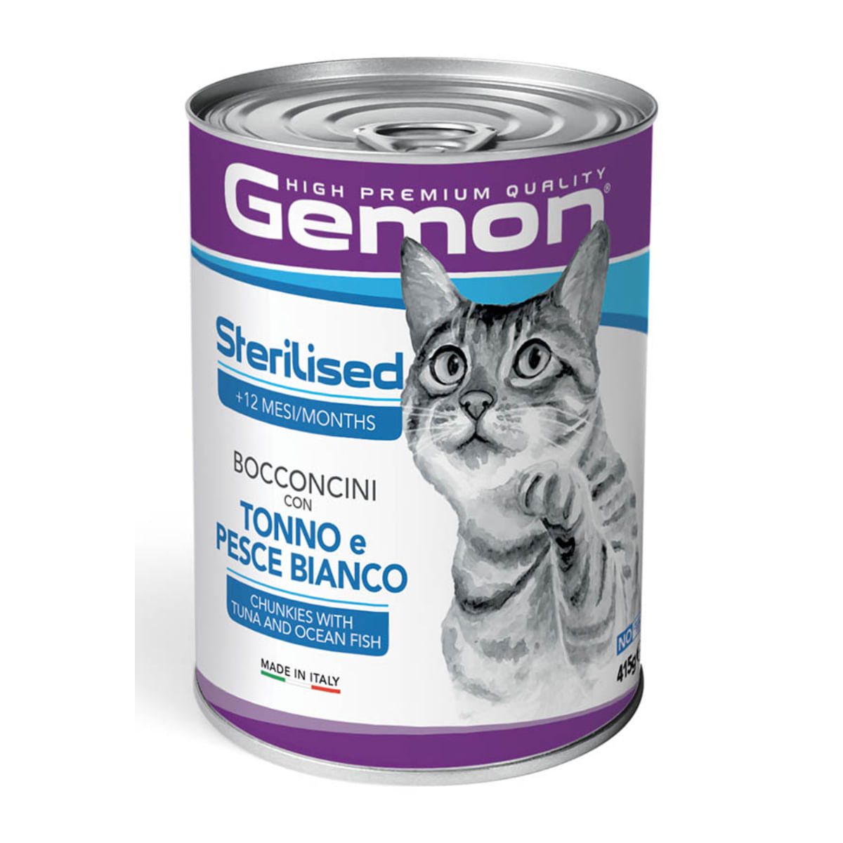GEMON Sterilised, Ton și Pește, conservă hrană umedă pisici sterilizate, (în aspic), 415g - poza 2