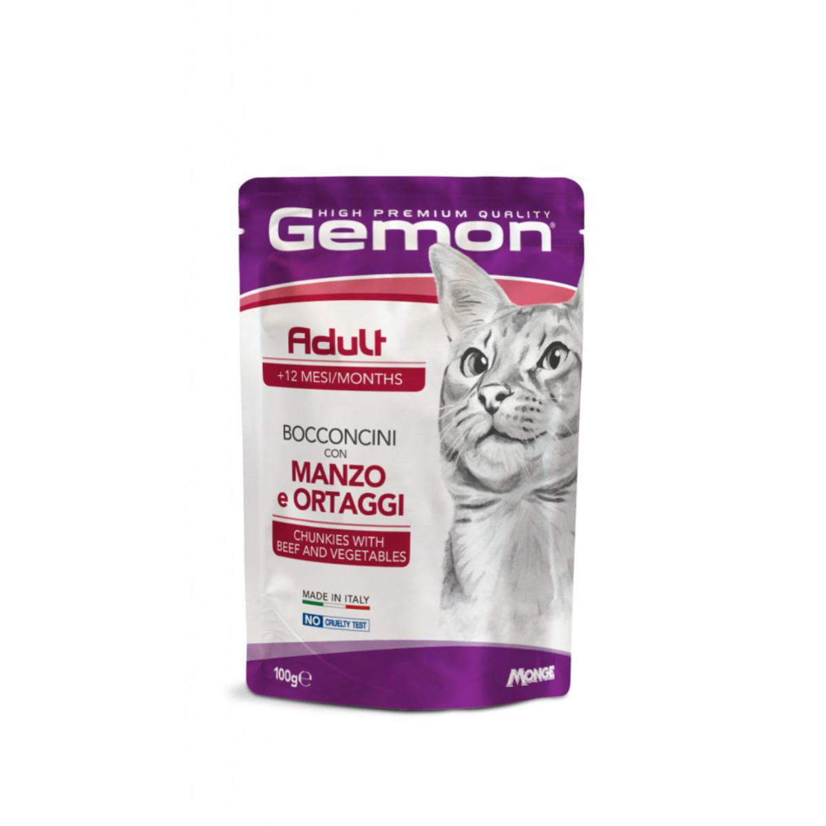 GEMON, Vită și Legume, plic hrană umedă fără cereale pisici, (în aspic), bax, 100g x 24buc - poza 1