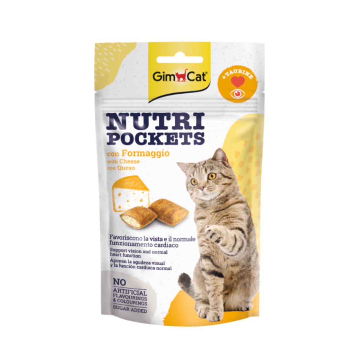 GIMCAT Nutri Pockets Branza&Taurina, Brânză, punguță recompense funcționale pisici, 60g - poza 1