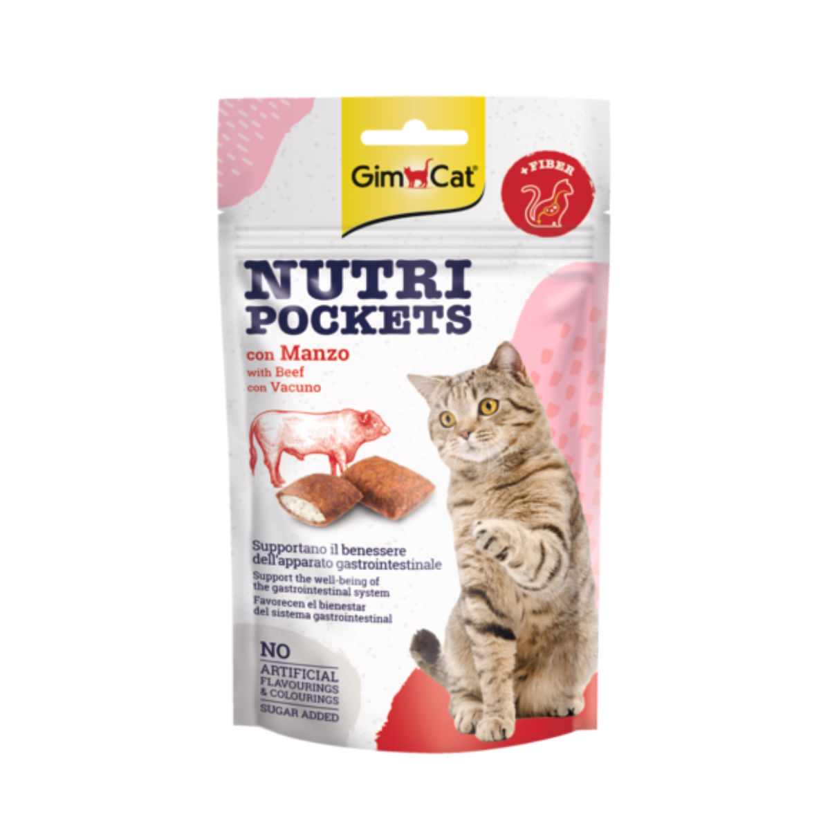 GIMCAT Nutri Pockets Vita&Malt, Vită, punguță recompense funcționale pisici, 60g - poza 2