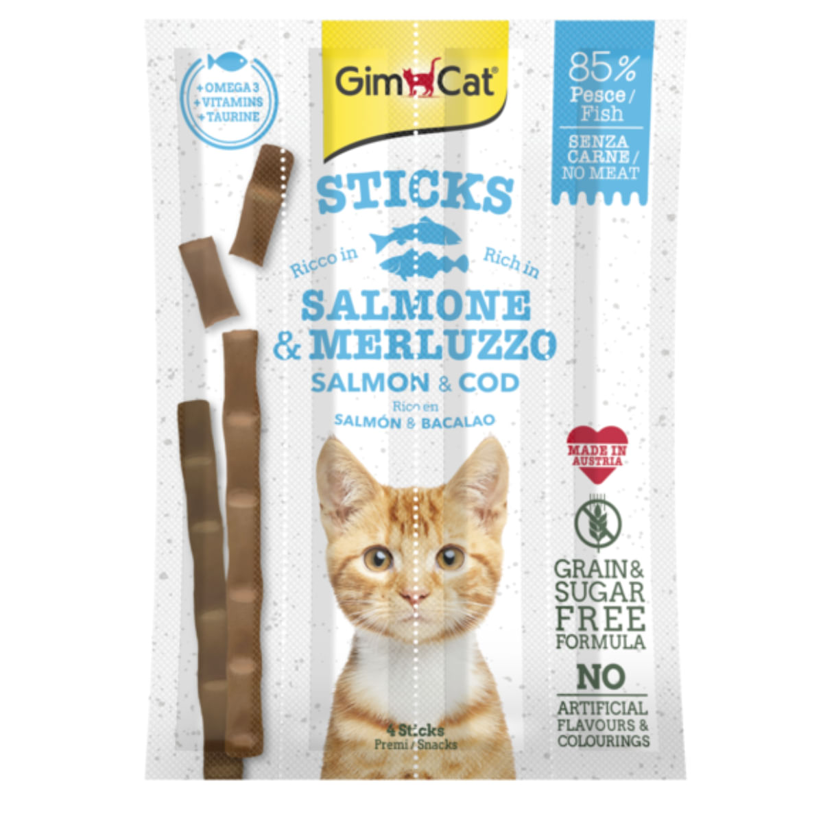 GIMCAT Sticks, Somon și Cod, punguță recompense fără cereale pisici, 20g - poza 1