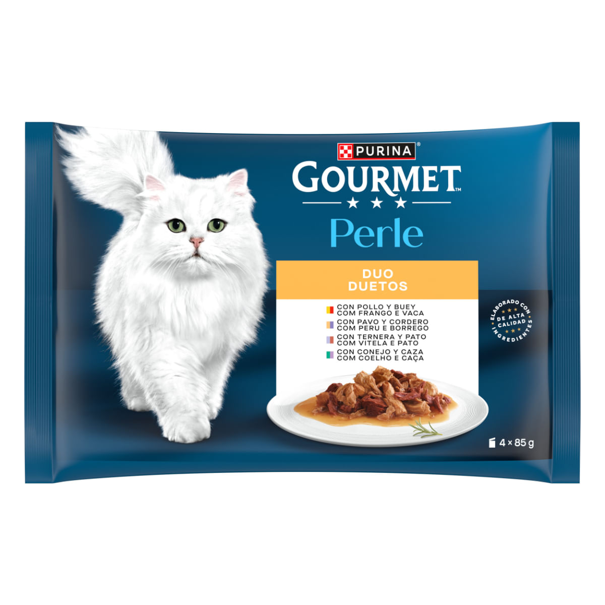 GOURMET Perle Pui și Vită, Curcan și Miel, Vițel și Rață, Iepure și Vânat, plic hrană umedă pisici, (în sos), multipack, 85g x 4buc - poza 2