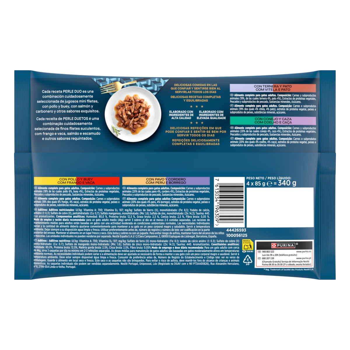 GOURMET Perle Pui și Vită, Curcan și Miel, Vițel și Rață, Iepure și Vânat, plic hrană umedă pisici, (în sos), multipack, 85g x 4buc - poza 3