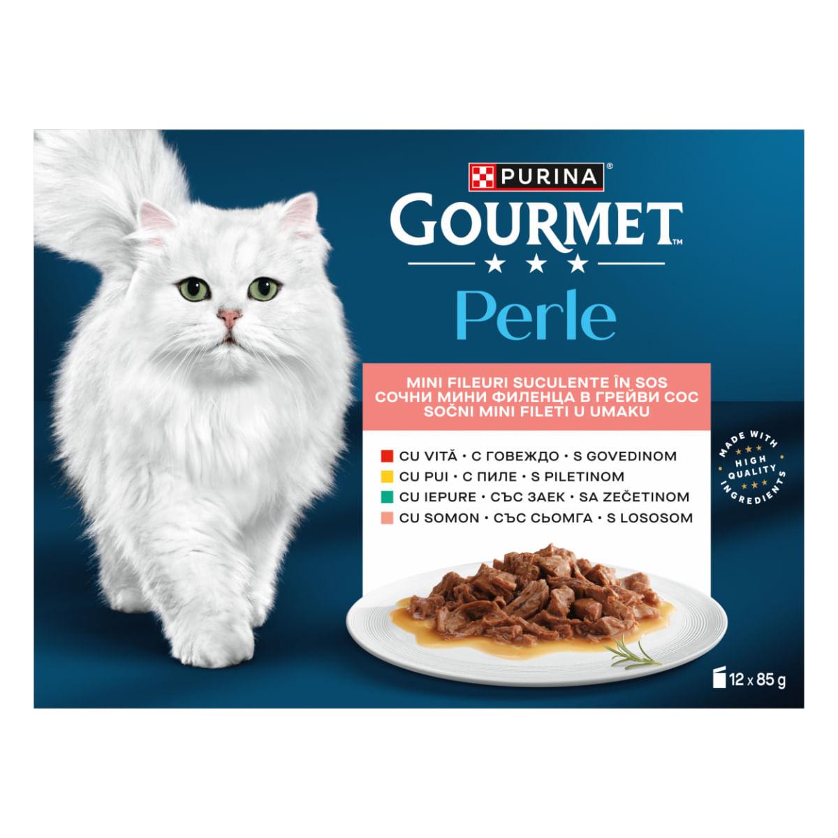 GOURMET Perle Vită, Pui, Iepure, Somon, plic hrană umedă pisici, (în sos), bax, 85g x 12buc - poza 4