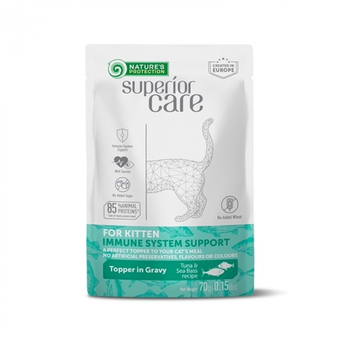Gustari pentru pisici N.P. Superior Care Immune System Suport Kitten cu ton biban 70 gr