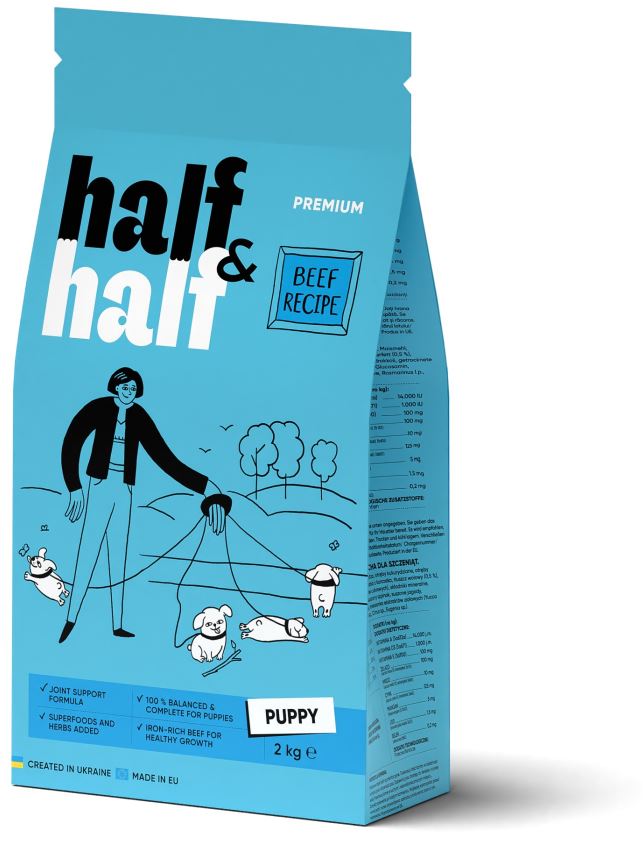 HALF&HALF Hrană uscată PUPPY, pentru căţei de toate rasele, cu Vită