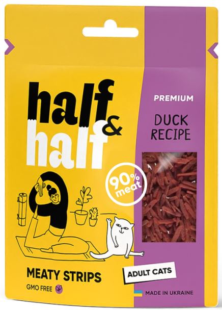 HALF&HALF Recompense pentru pisici, fâşii cu Raţă 50g