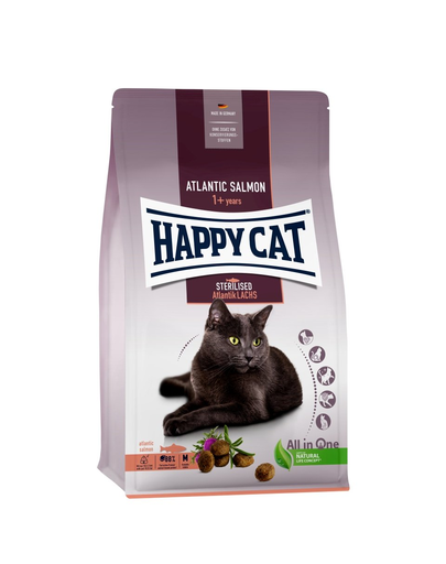 HAPPY CAT Sterilised hrana uscata pentru pisici adulte sterilizate, cu somon si pasare 10 kg