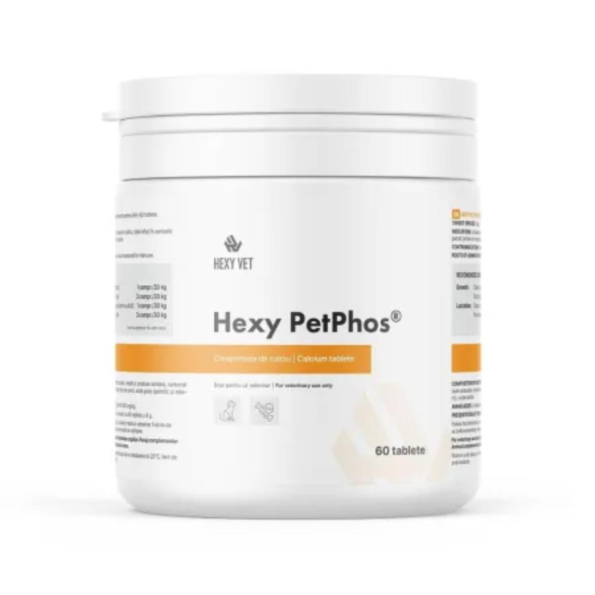 HEXY VET Hexy PetPhos comprimate de calciu, supliment sistem osos câini, comprimate HEXY VET Hexy PetPhos comprimate de calciu, XS-XL, supliment sistem osos câini, flacon, 60 comprimate - poza 1