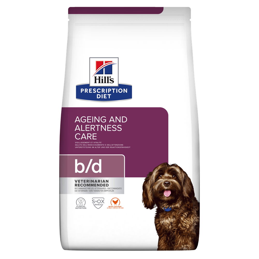 HILL'S Prescription Diet b/d Ageing and Alertness Care, Pui, dietă veterinară câini senior, hrană uscată, sistem nervos & calmante, 3kg - poza 1