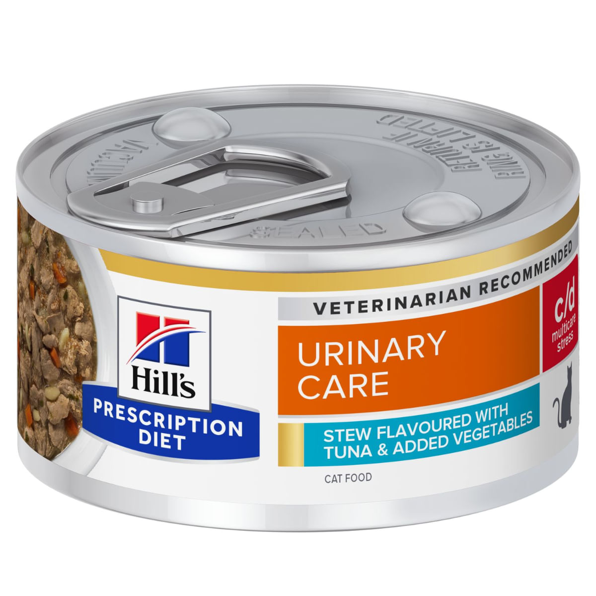 HILL'S Prescription Diet C/D Multicare Stress, Ton și Tocană de Legume, dietă veterinară, conservă hrană umedă pisici, sistem urinar, (în sos), 82g