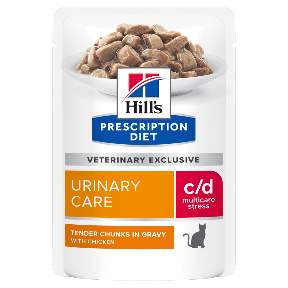 HILL'S PRESCRIPTION DIET c/d, Pui, dietă veterinară, plic hrană umedă pisici, sistem urinar, sistem nervos & calmante, (în sos), bax, 85g x 12buc - poza 2