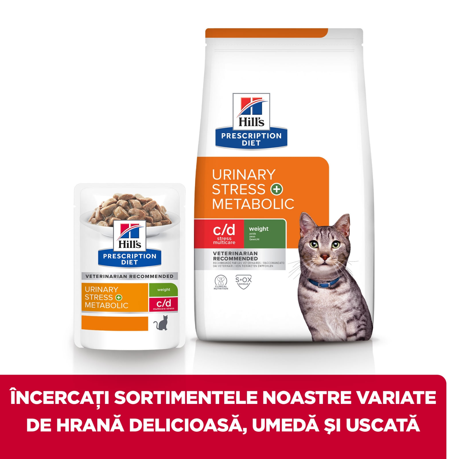 HILL'S Prescription Diet c/d Stress + Metabolic, Pui, dietă veterinară pisici, plic hrană umedă, sistem urinar, metabolism, (în sos), bax, 85g x 12buc - poza 4