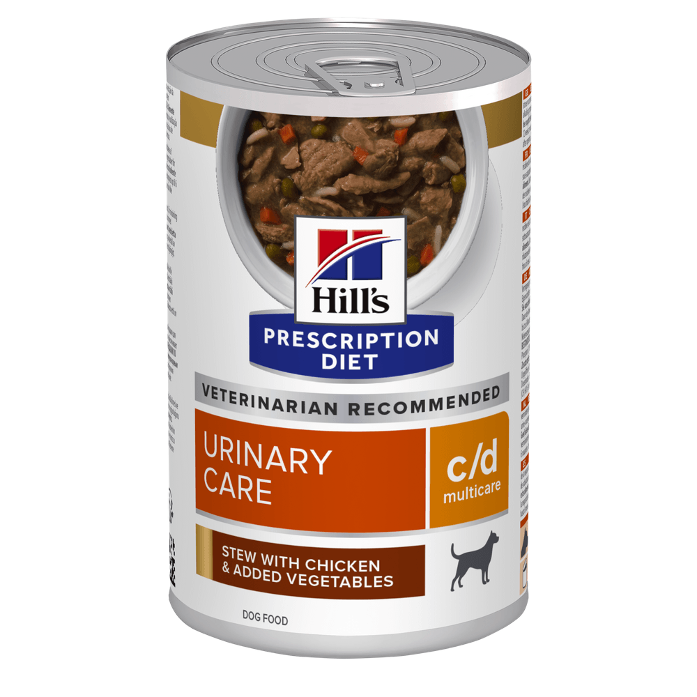 HILL'S Prescription Diet c/d Urinary + Weight Care, Pui cu Legume, dietă veterinară câini, conservă hrană umedă, afecțiuni urinare HILL'S Prescription Diet c/d Urinary Care, Pui cu Legume, dietă veterinară câini, conservă hrană umedă, siste - poza 1