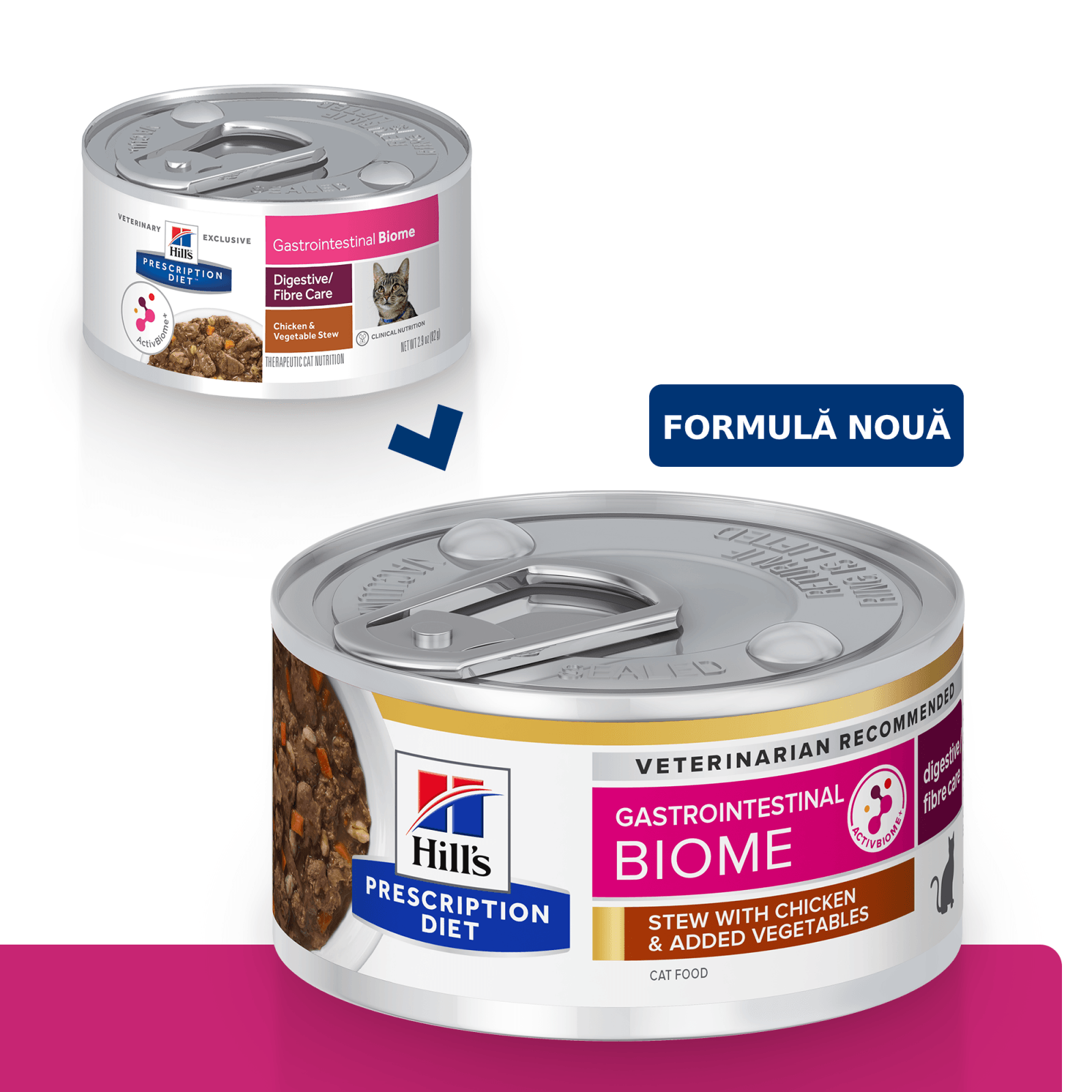 HILL'S Prescription Diet Gastrointestinal Biome, Pui cu Legume, dietă veterinară pisici, conservă hrană umedă, sistem digestiv, 82g - poza 1
