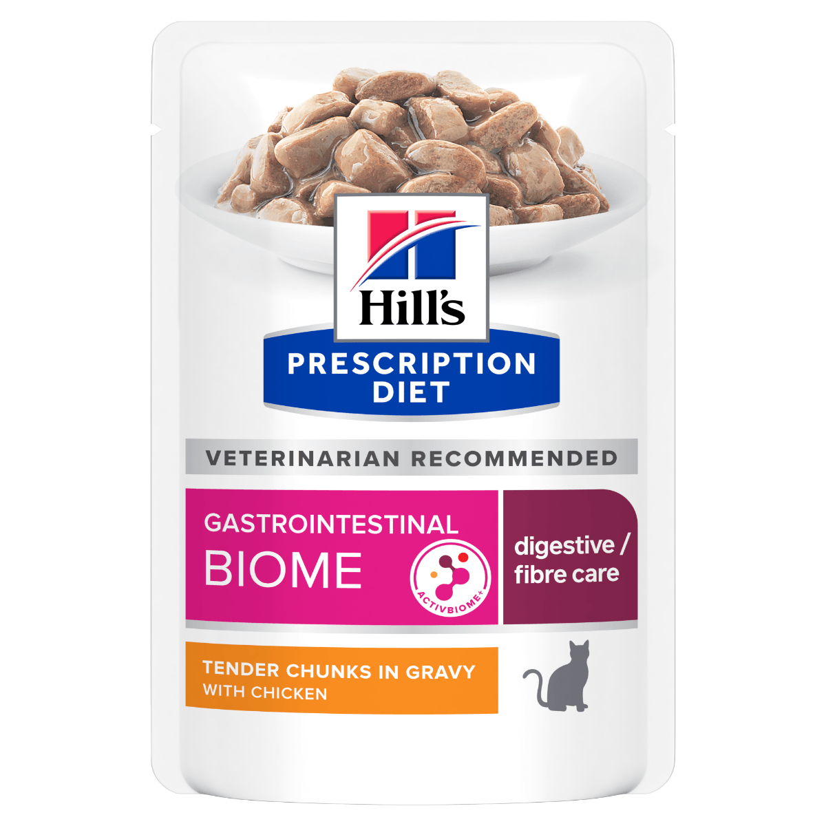 HILL'S Prescription Diet Gastrointestinal Biome Pui, dietă veterinară, plic hrană umedă pisici, sistem digestiv & probiotice, bax, 85g x 12buc - poza 1