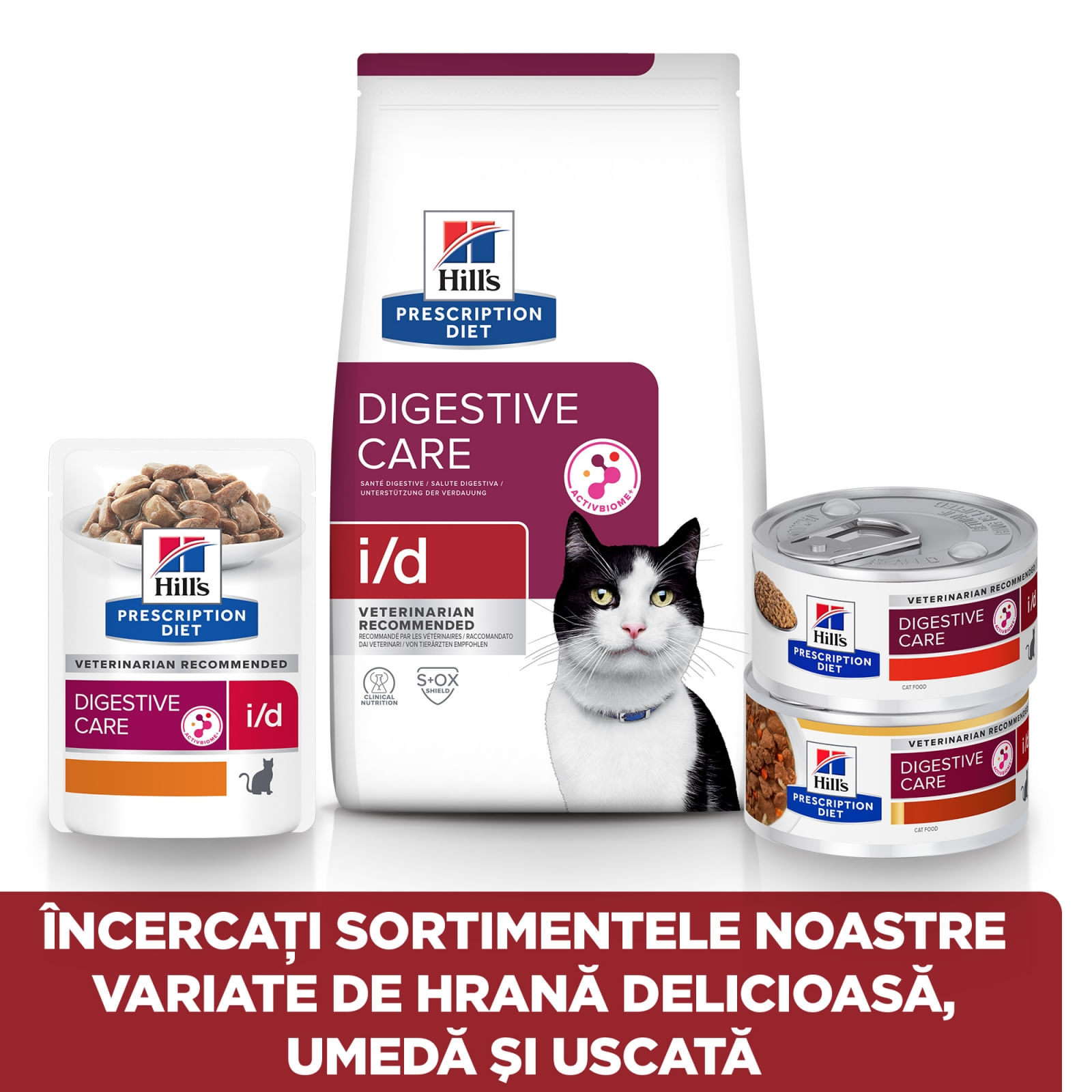 HILL'S Prescription Diet i/d Sensitive Digestive Care, Pui, dietă veterinară pisici, plic hrană umedă, sistem digestiv, 85g x 12buc - poza 2