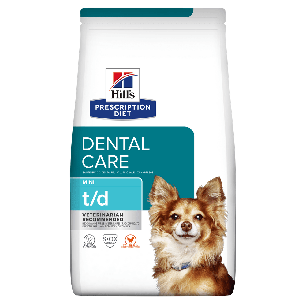 HILL'S Prescription Diet t/d Dental Care Mini, Pui, dietă veterinară câini, hrană uscată, sensibilități dentare, 3kg - poza 1