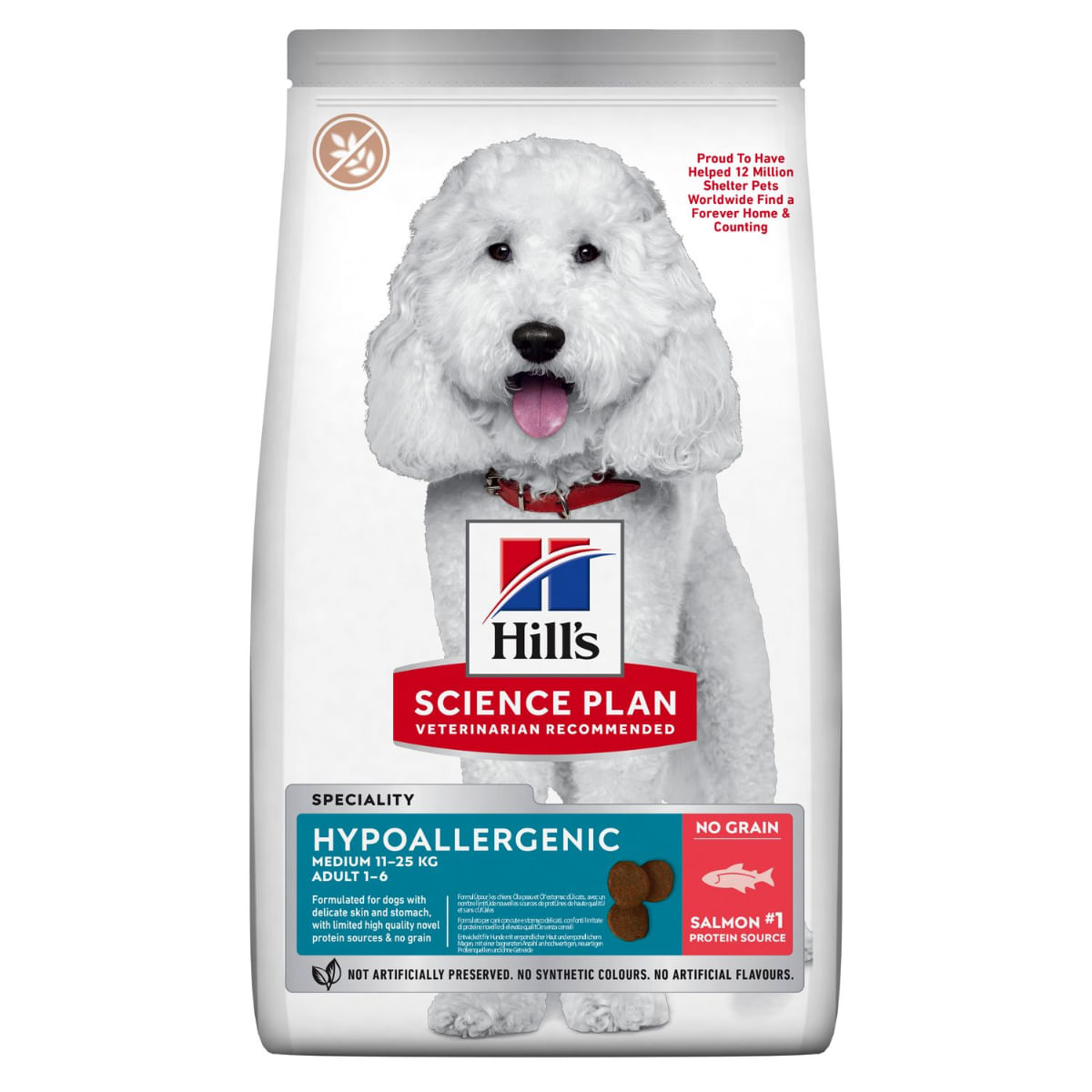 HILL'S Science Plan No Grain Hypoallergenic, M, Somon, hrană uscată fără cereale câini, sistem digestiv, alergii, 2.5kg - poza 1