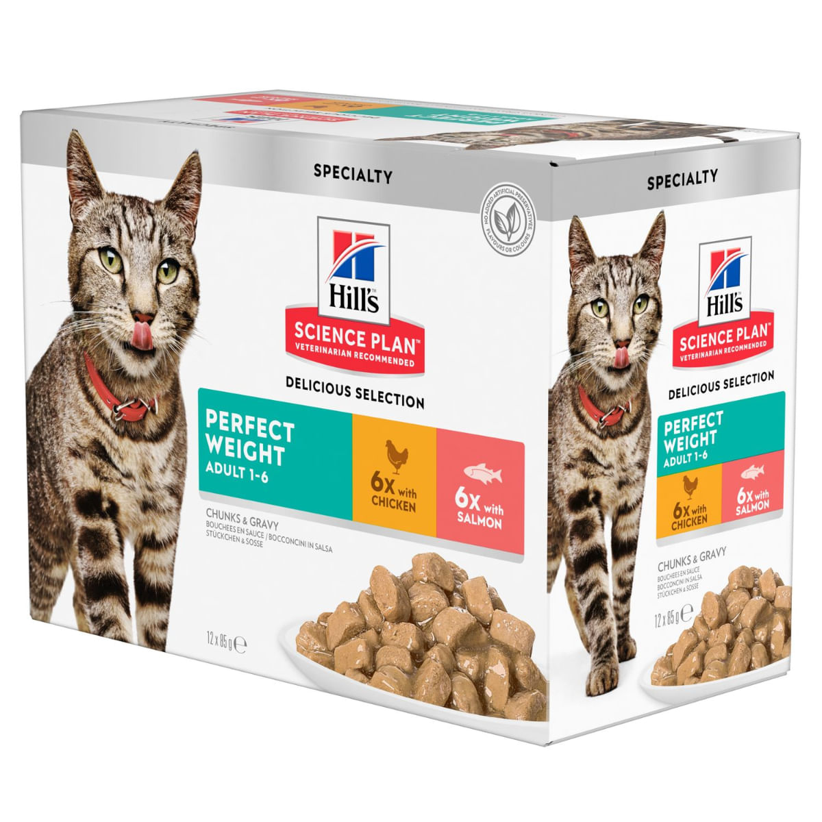 HILL'S Science Plan Perfect Weight, Pui și Somon, plic hrană umedă pisici, obezitate, (în sos), bax, 85g x 12buc - poza 1
