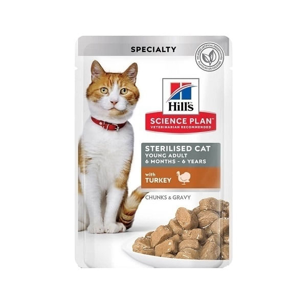 Hill's SP Feline Sterilised Adult Plic Curcan, 85 g Hill's SP Feline Sterilised Adult Plic Curcan, bax, 85g x 12buc - poza 3
