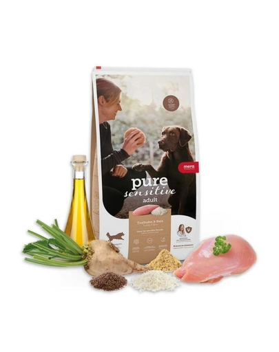 Hrană câini sensibili MERA Pure Sensitive curcan & orez 12,5 kg digestie sigură zilnic