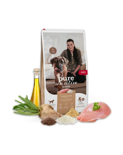 Hrană căței sensibili MERA Pure Sensitive Junior 4 kg curcan & orez digestie ușoară și creștere sănătoasă