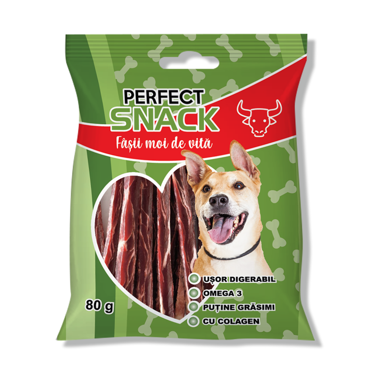 Hrana complementara pentru caini, Perfect Snack, fasii moi de vita, 80 g