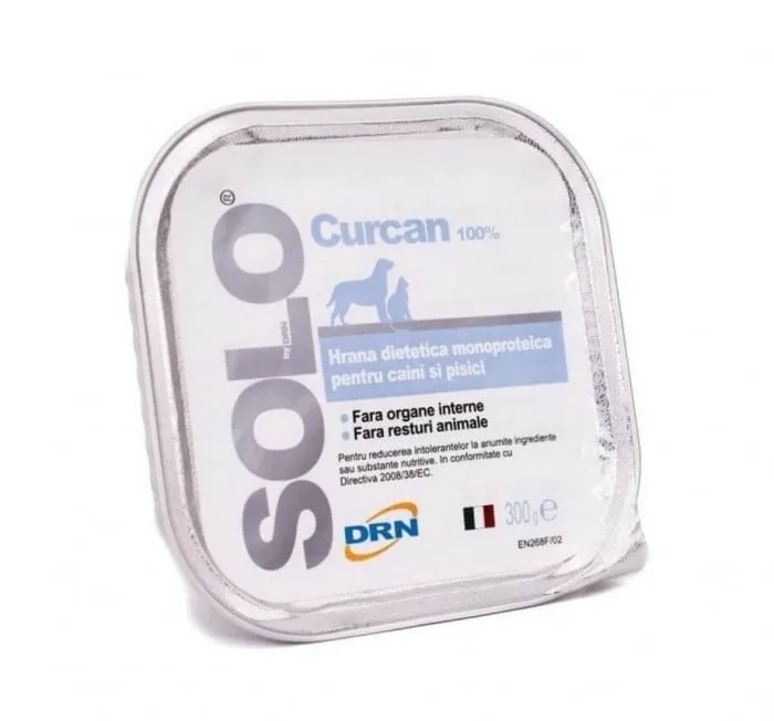Hrana dietetica monoproteica pentru caini pisici Solo cu curcan 300 gr