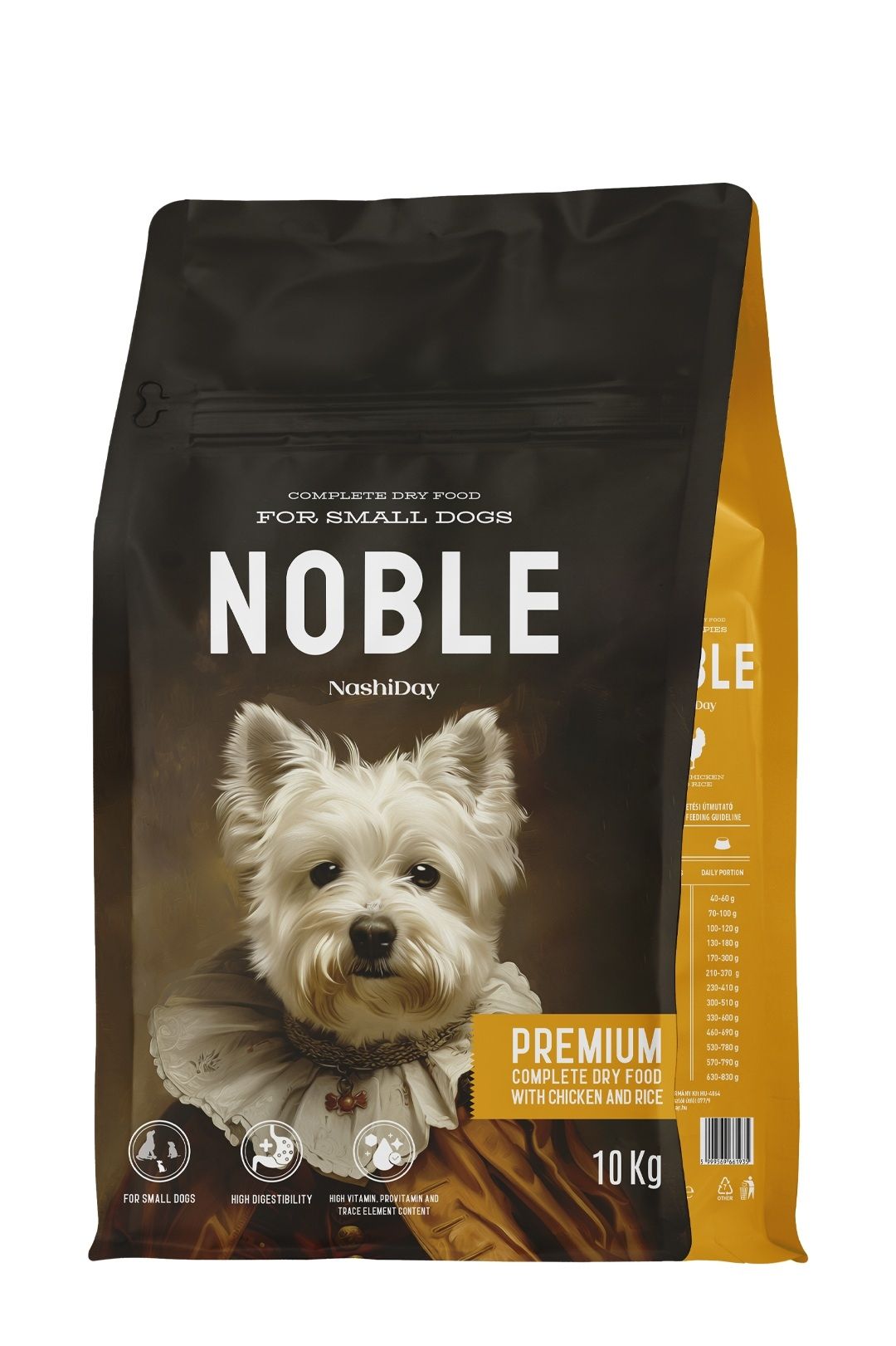 Hrana Premium Uscata Caini, NashiDay Noble, Talie Mica, Pui si Orez, 10 kg