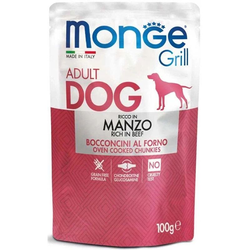 Hrana umeda caini, Monge Grill Adult Dog, Vita, 100 g