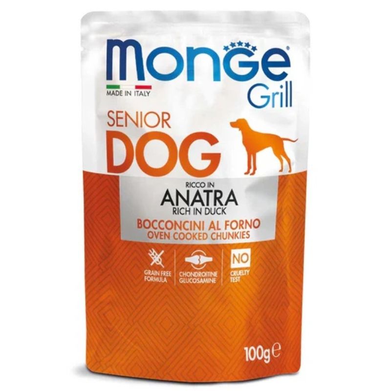 Hrana umeda caini, Monge Grill Senior Dog, Piept Rata, 100 g