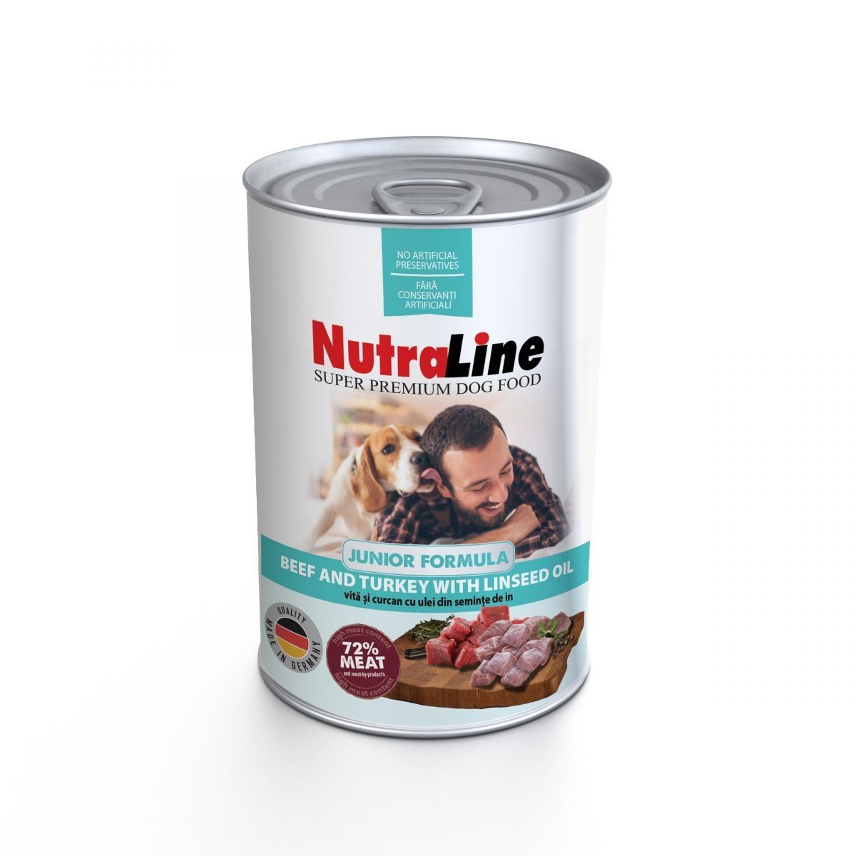 Hrana umeda caini, Nutraline Junior Vita, Curcan & Ulei de In, 400 g