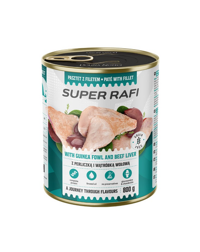 Hrană umedă câini pate RAFI Super 800 g prepeliță și ficat de vită