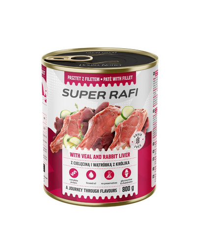 Hrană umedă câini pate RAFI Super 800 g vițel și ficat de iepure