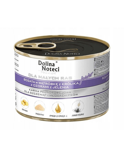Hrană umedă junior câini talie mică DOLINA NOTECI Premium 6x185 g cu ficat de iepure