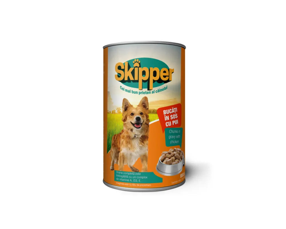 Hrana umeda pentru caini adulti Skipper cu pui 415g