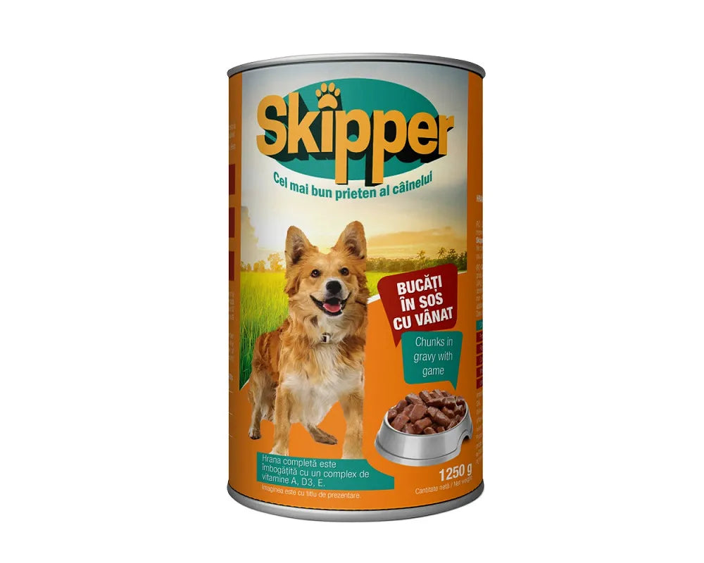 Hrana umeda pentru caini adulti Skipper cu vanat 1250g