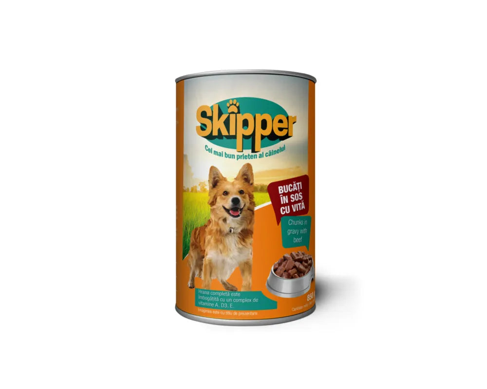 Hrana umeda pentru caini adulti Skipper cu vita 415g