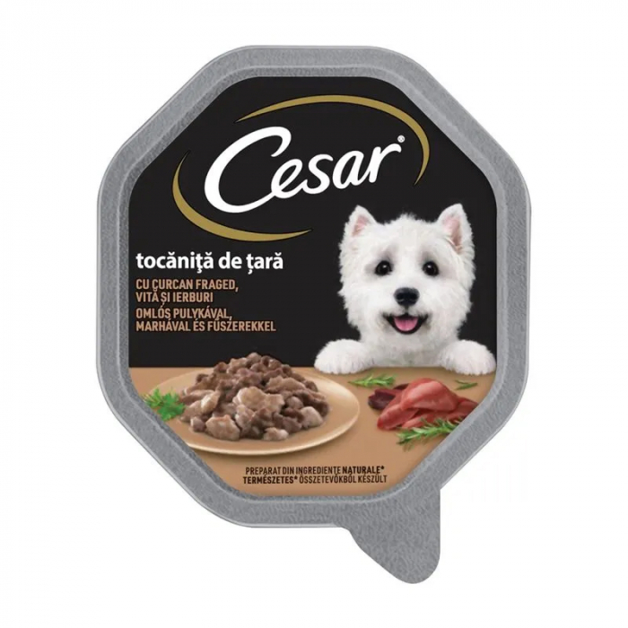 Hrana umeda pentru caini Cesar pate cu curcan, vita legume 150 gr