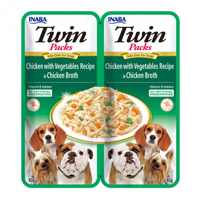 Hrana umeda pentru caini Churu Twin cu pui legume in supa de pui 2 x 40 gr