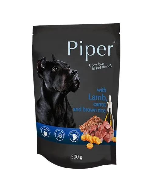 Hrana umeda pentru caini Piper Adult cu miel morcov 500 gr