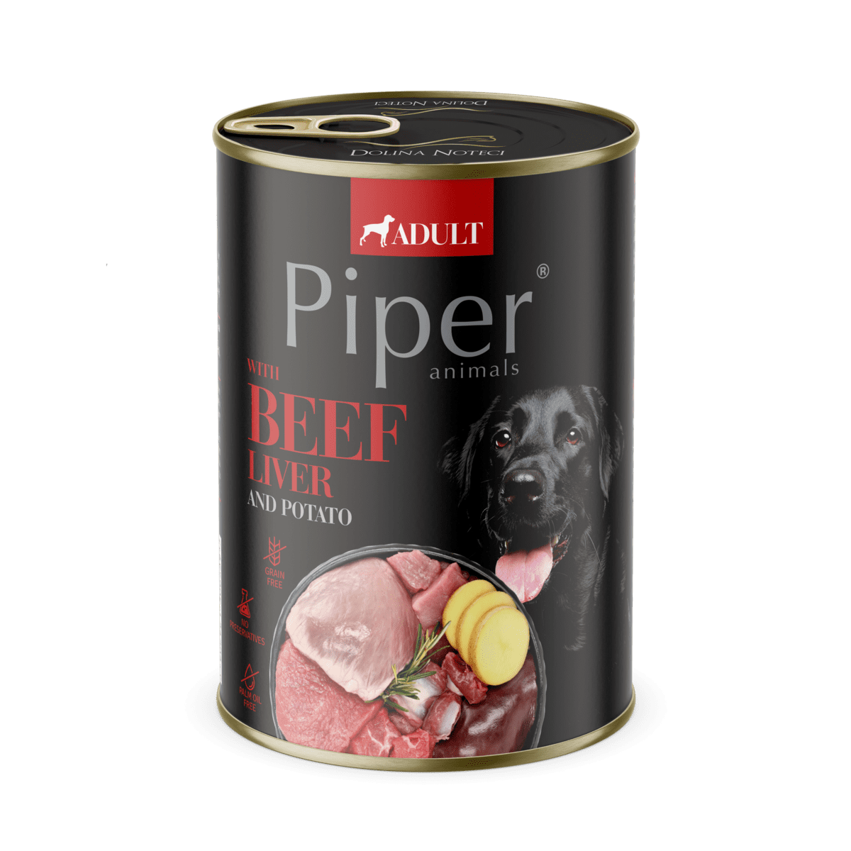 Hrana umeda pentru caini PIPER DOG, ficat de vita si cartof 400g