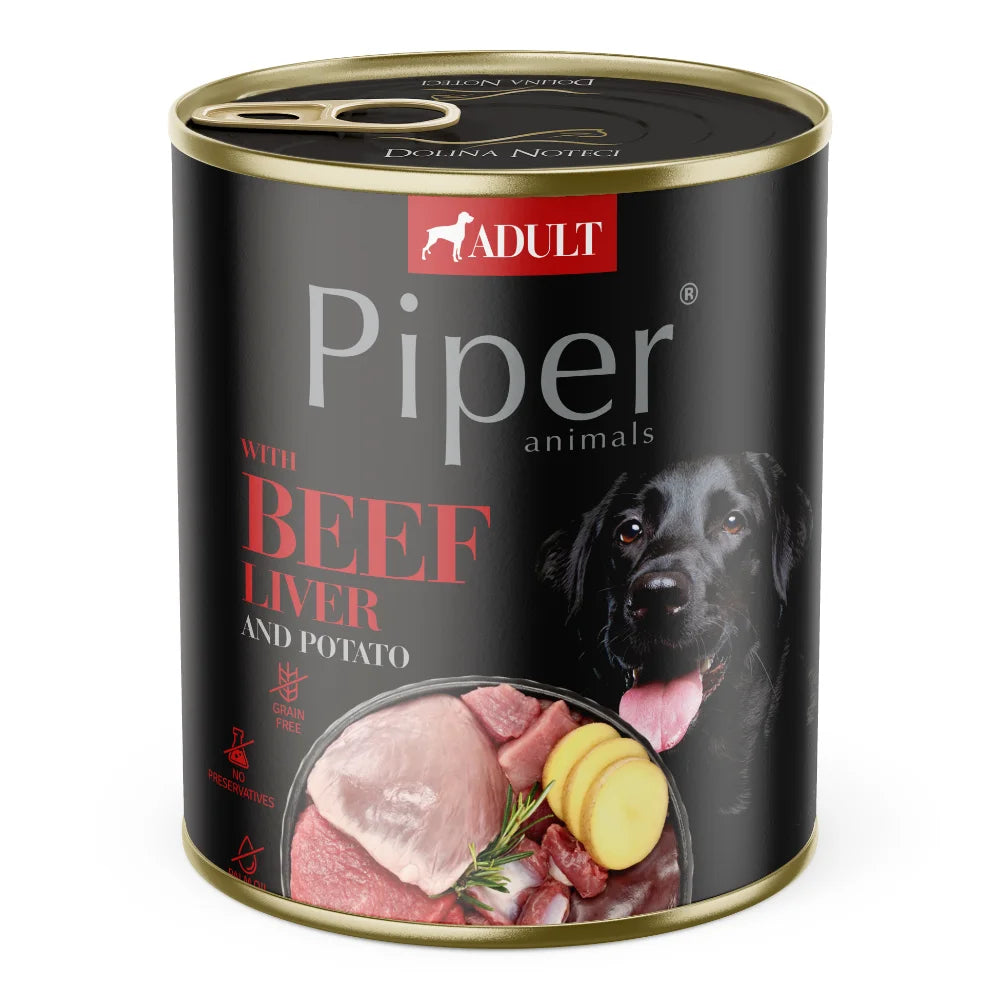 Hrana umeda pentru caini PIPER DOG, ficat de vita si cartof 800g